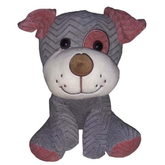 Hug Fun Gray Corduroy Dog Stuffed Animal Pink Spot Eye Plush Puppy Dog - Picture 1 of 8